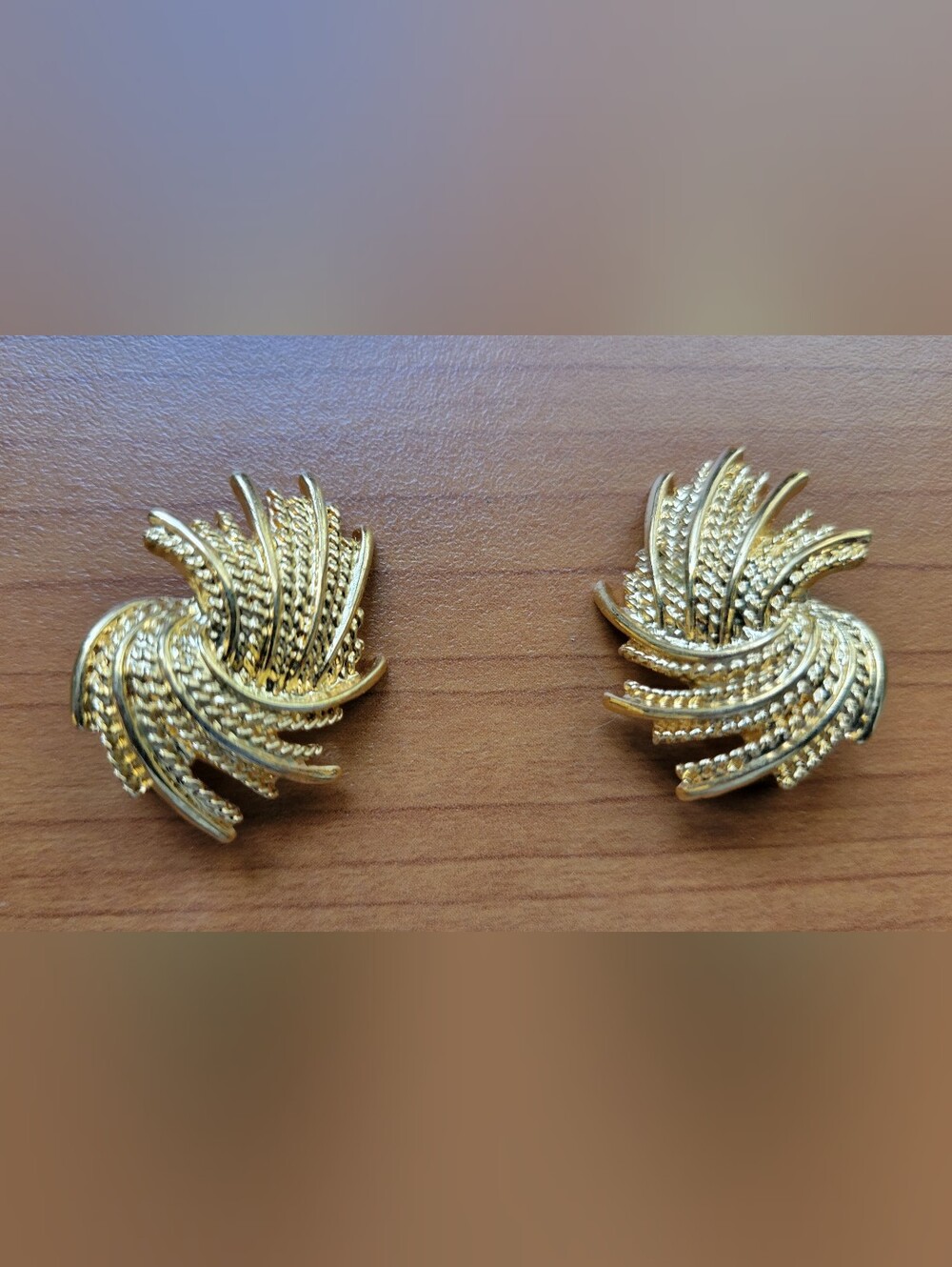 Vintage Gold-Tone Textured Swirl Statement Clip-On Earrings